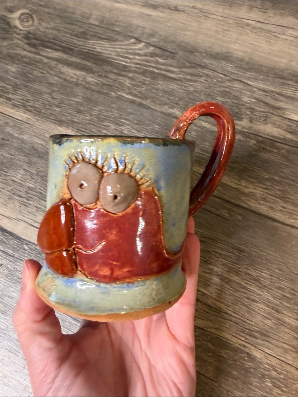 Signed Studio Pottery Owl Mug Handmade Ceramic 3D Bird Art Coffee Cup Folk Art